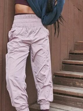 Free People Dusty Pink High-Waist Track Joggers